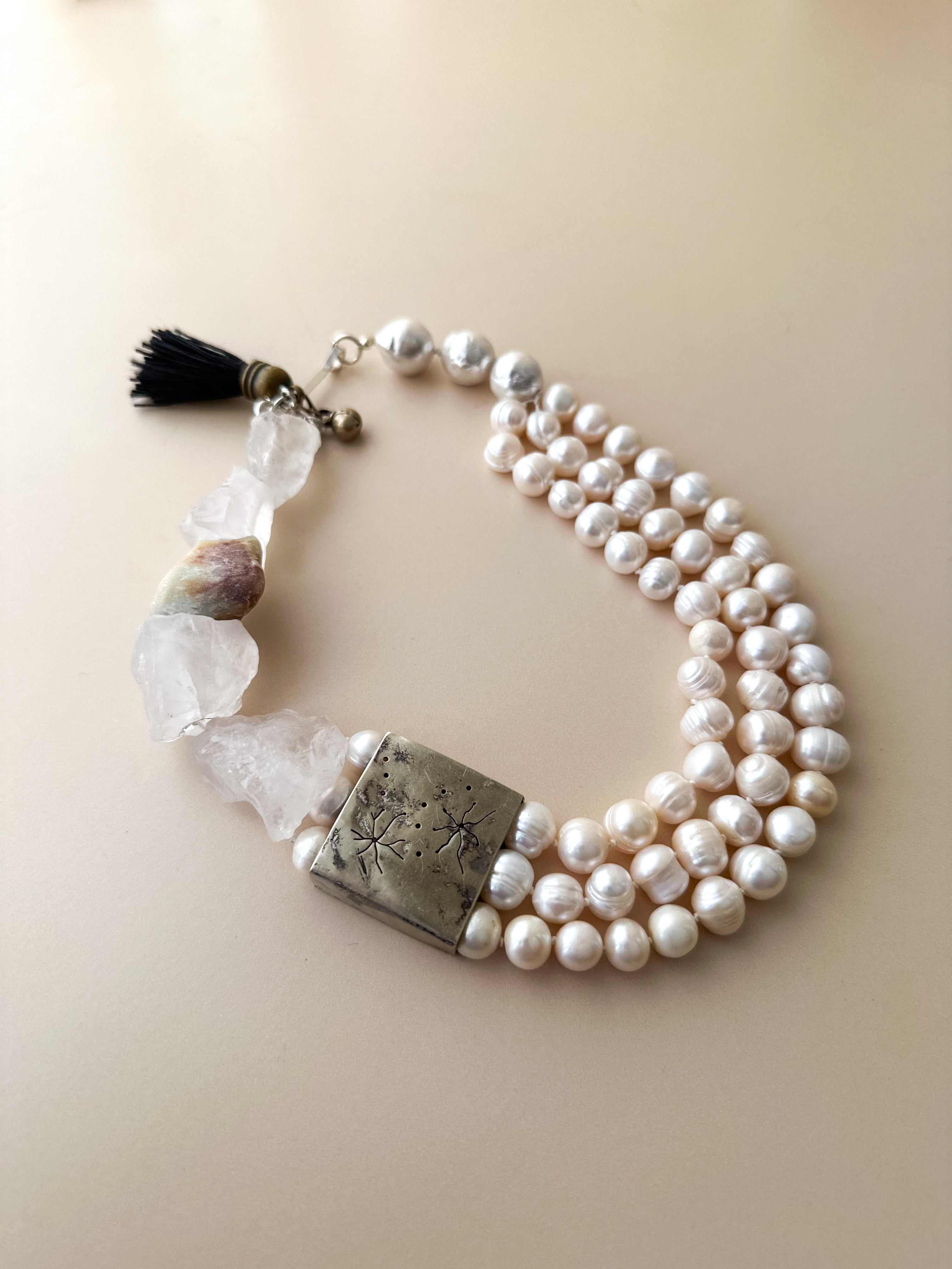 Collar de perlas, piedras y broche de plata MPV