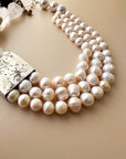 Collar de perlas, piedras y broche de plata MPV
