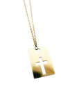 Cruz Calada en Placa Oro 18K con Cadena