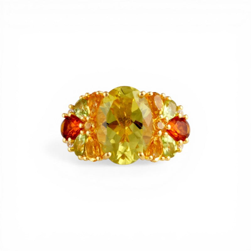 Anillo Cuarzo Limón Oval Cluster Gemstone