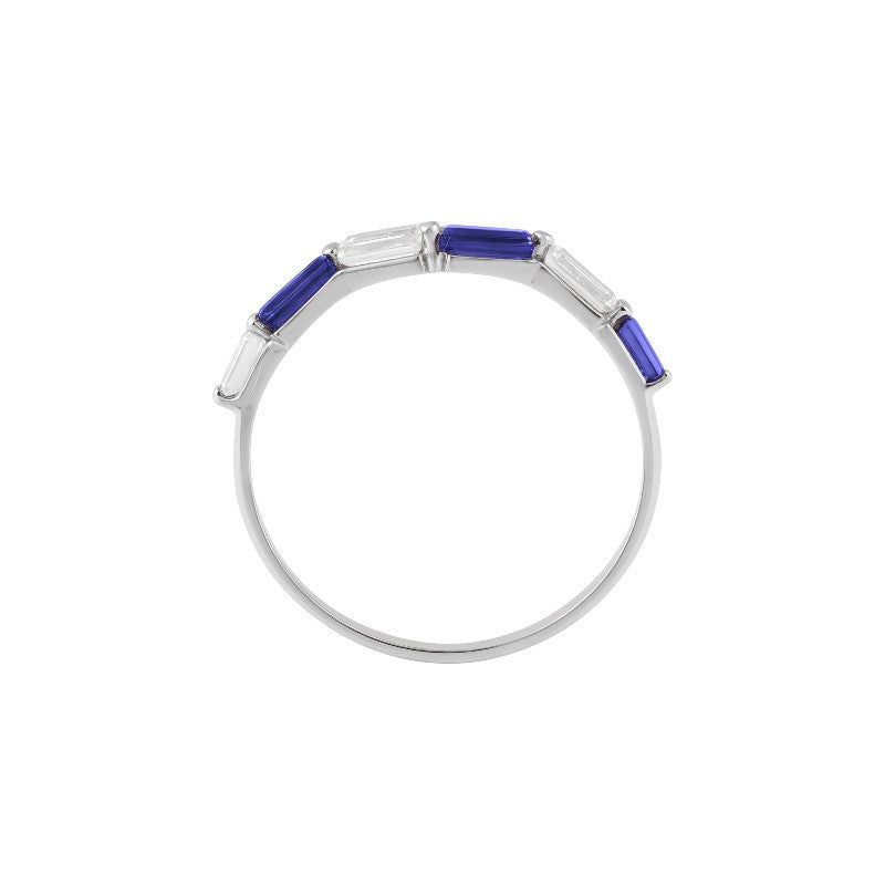 Anillo cintillo Iolita y circón baguette Oro 14K