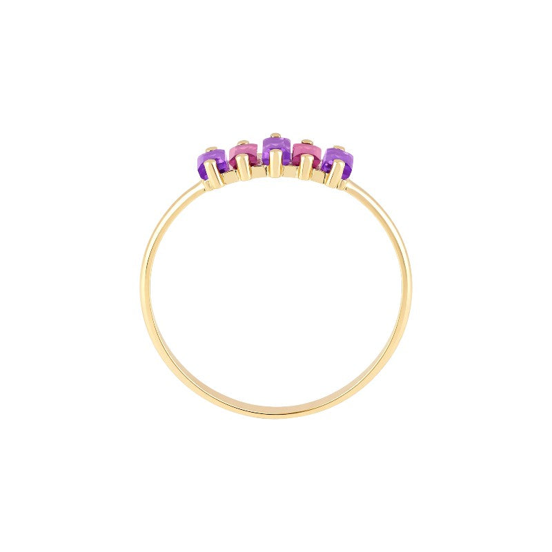 Anillo Cintillo Amatistas y Rodolitas Oro 14K  0,66 ct