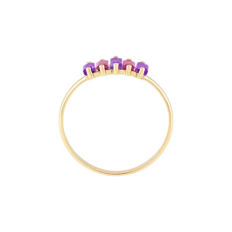 Anillo Cintillo Amatistas y Rodolitas Oro 14K  0,66 ct