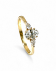 Anillo tricillo diamante lab oval y gota oro 14K