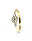 Anillo tricillo diamante lab oval y gota oro 14K