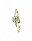 Anillo tricillo diamante lab oval y gota oro 14K