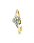 Anillo tricillo diamante lab oval y gota oro 14K