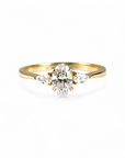 Anillo tricillo diamante lab oval y gota oro 14K