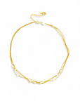 Collar triple cadena dorada con perlas 4 y 6 mm