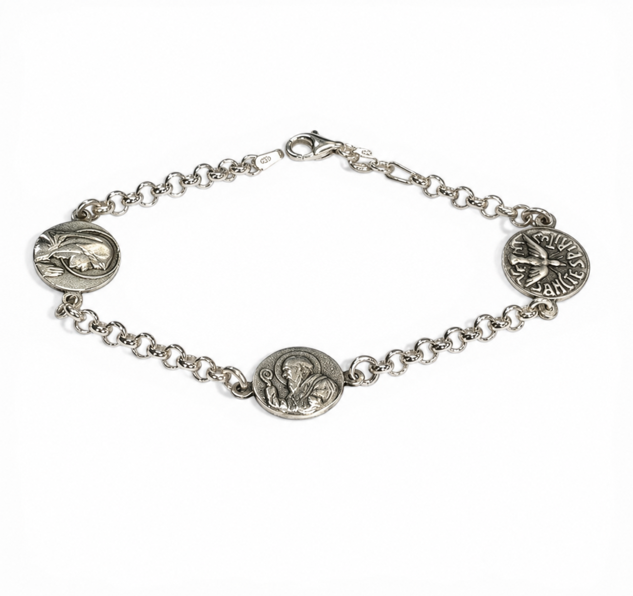 Pulsera San Benito y dos Medallas Plata 925