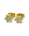 Aros diamantes en flor de oro amarillo 18K