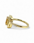 Anillo Halo Citrino Central Rectangular en grifa en oro 18K