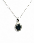 Collar Zafiro oval 1 ct con halo diamantes en oro 10K