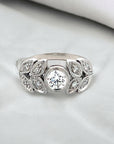 A pedido - Anillo Diamante Brillante en Bisel Hojas