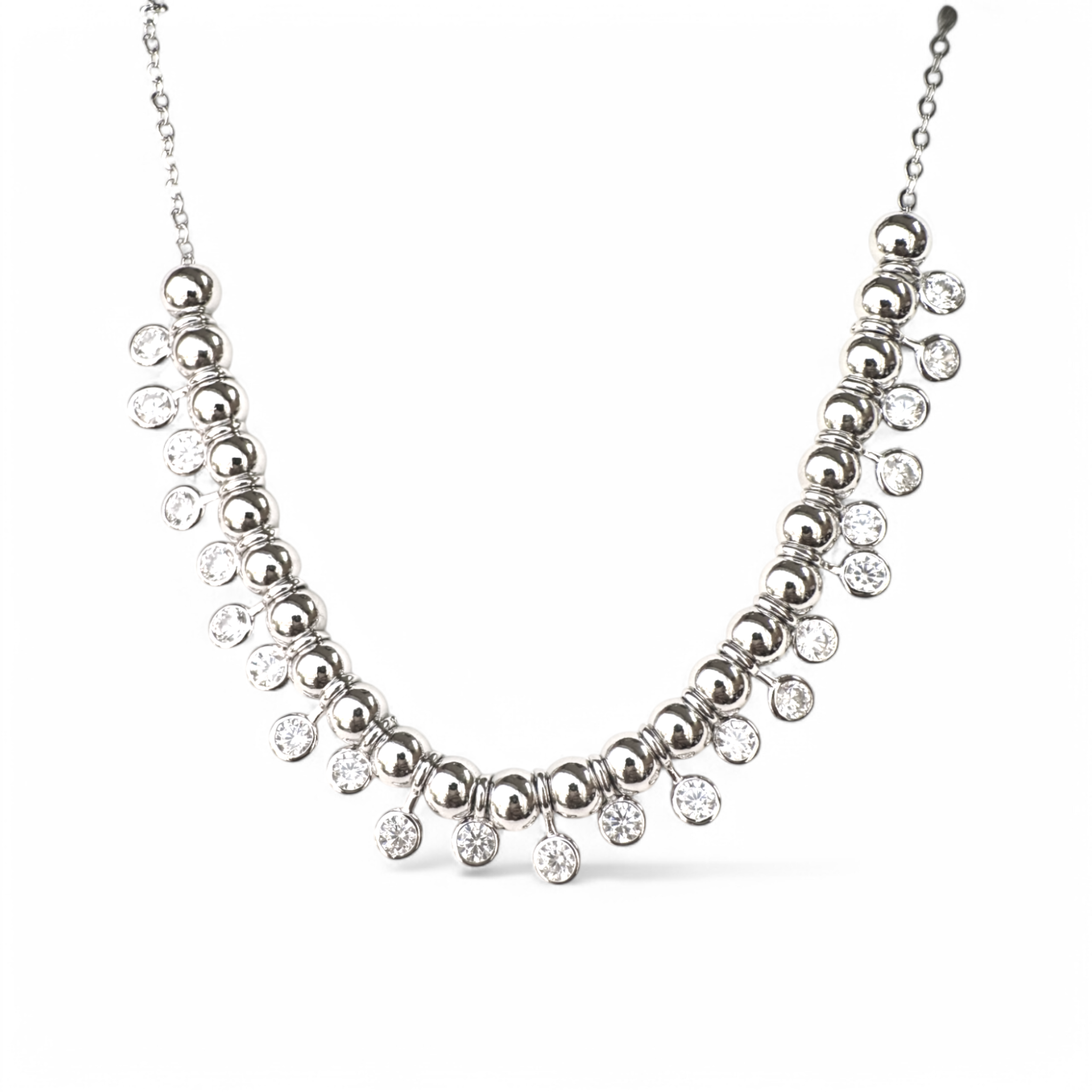Collar cadena de plata 925 con bolitas y circones en bisel