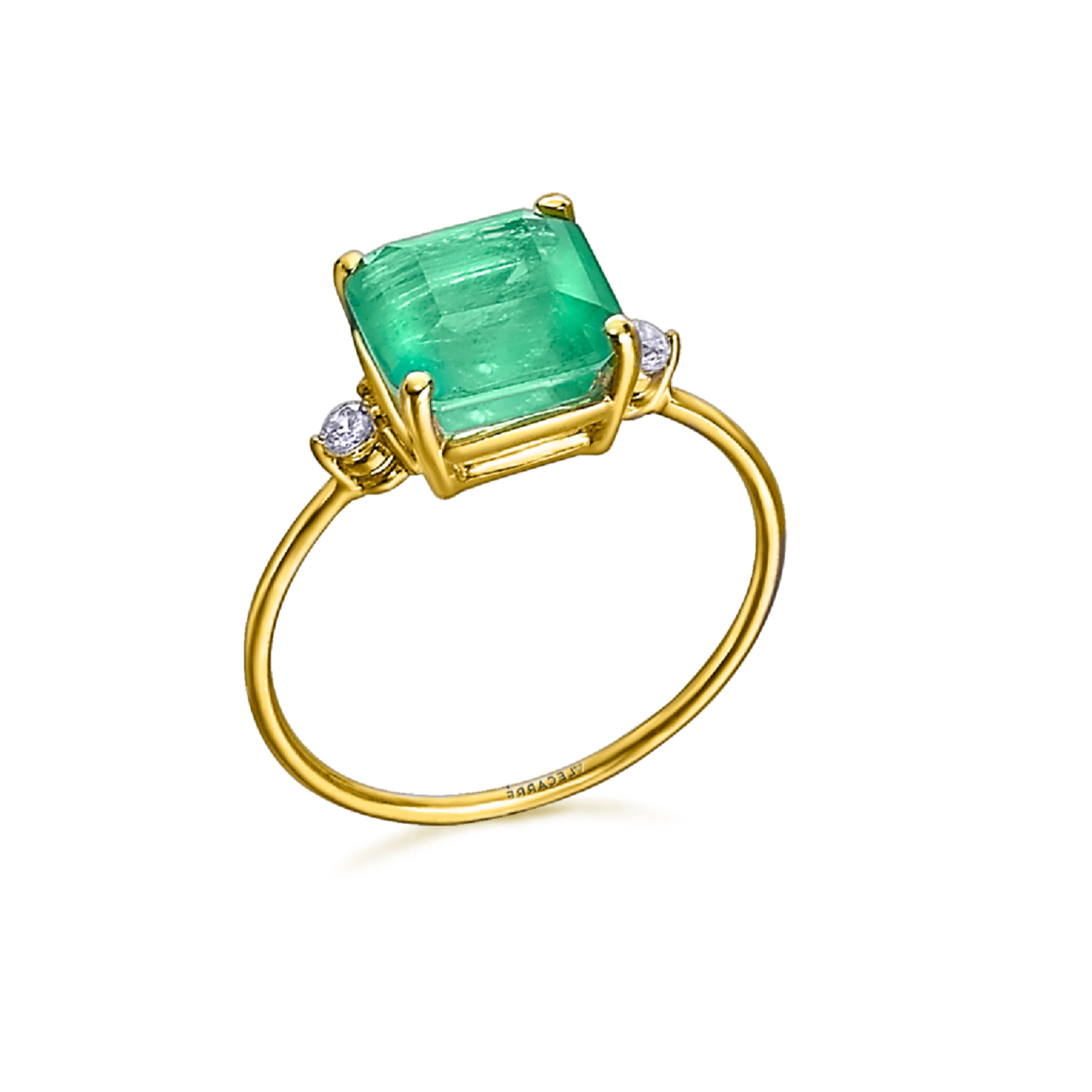 Anillo Solitario Cuarzo Verde 8mm en oro 18K