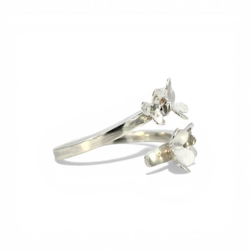 Anillo abierto Flor mini 2 y 2 Plata - Xime Carbacho