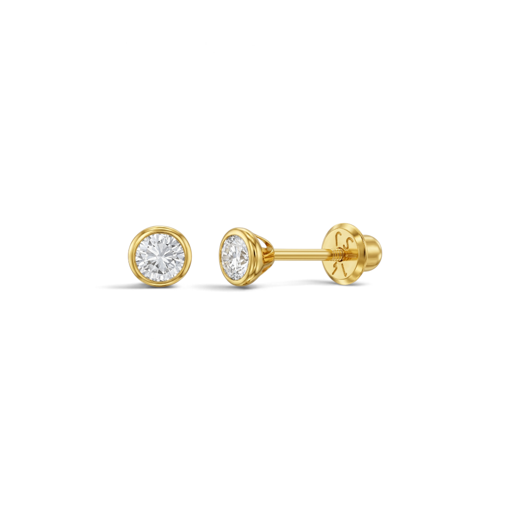 Aros Stud Circón bisel Oro 14K