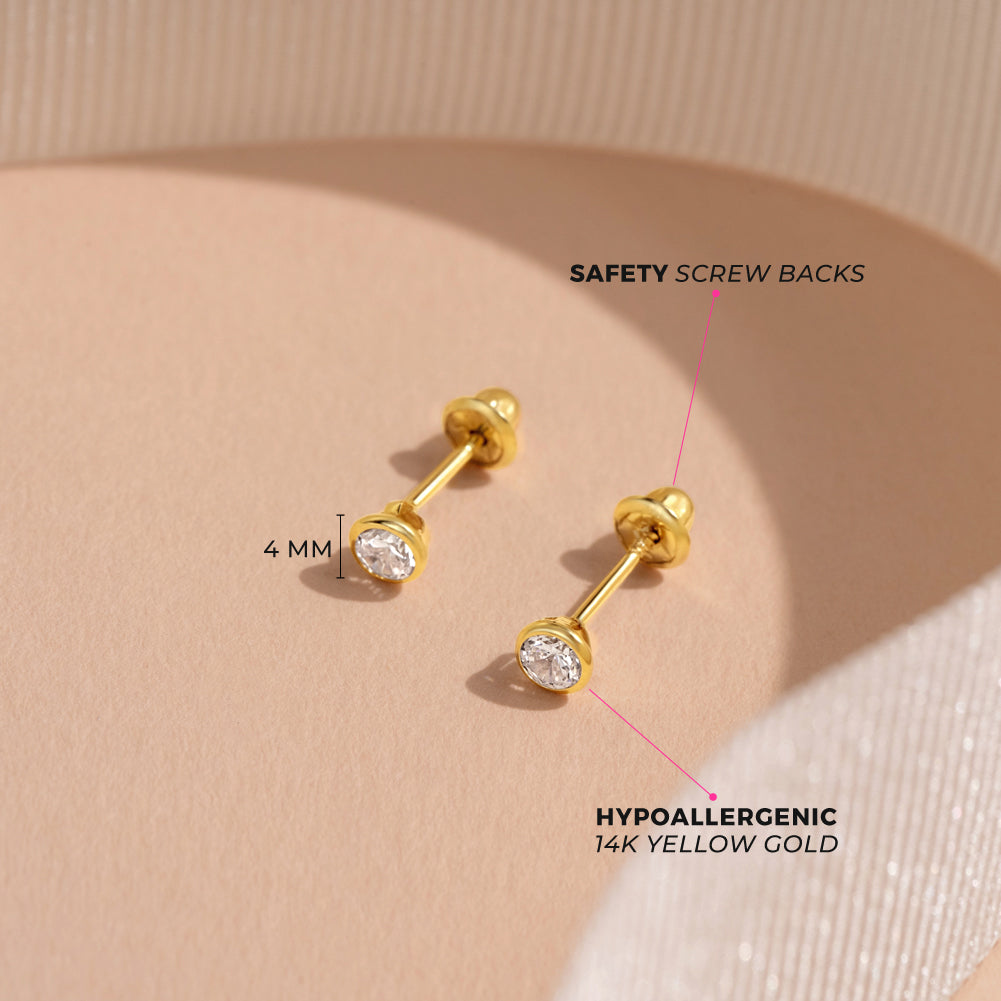 Aros Stud Circón bisel Oro 14K