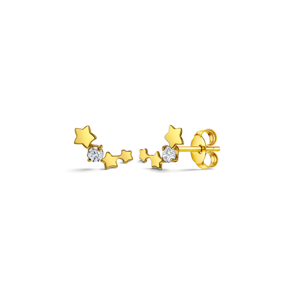 Aros Stud Constelación Circón Oro 14K