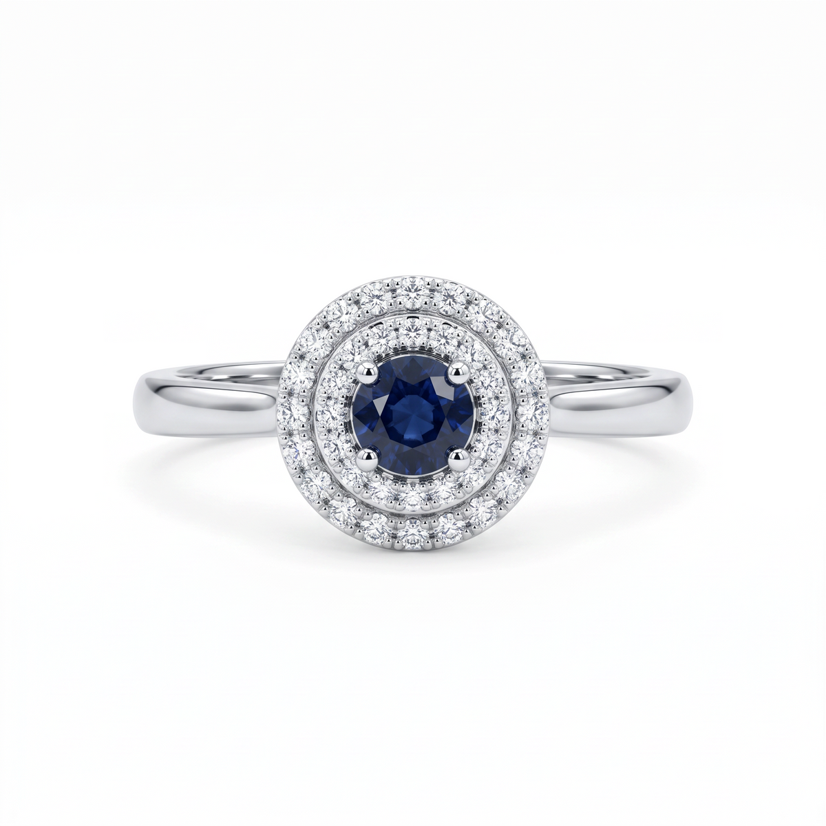 Anillo Solitario Halo Zafiro y Diamantes 0,13 ct plata