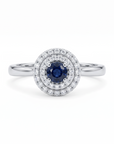 Anillo Solitario Halo Zafiro y Diamantes 0,13 ct plata