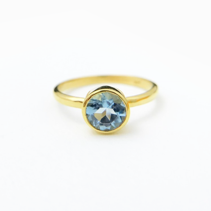Anillo Aguamarina Redonda en Bisel 6 mm