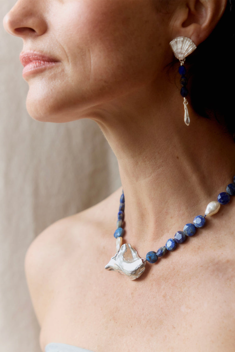 Aros Plata y cuentas de Lapislázuli - Tita Cardemil