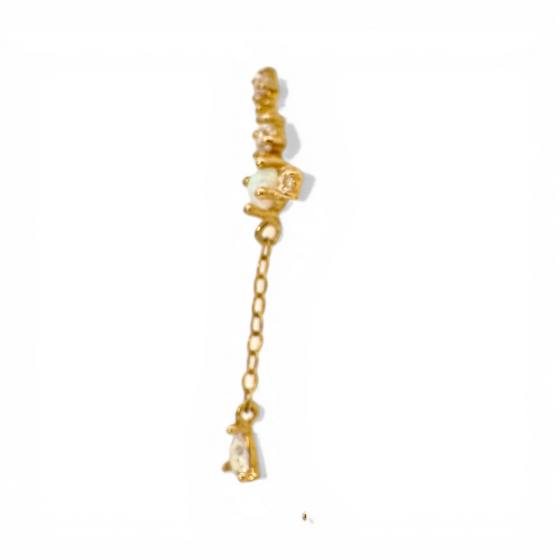 Aro stud trio y cadena colgante oro 14K (tope goma)