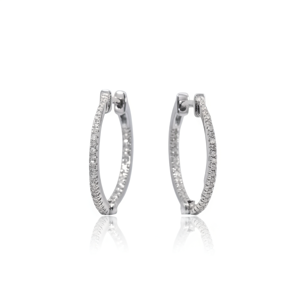 Aros argollas in-out de Sophia Schneider Joyas en plata 925 con diamantes corte brillante de 0,25 ct