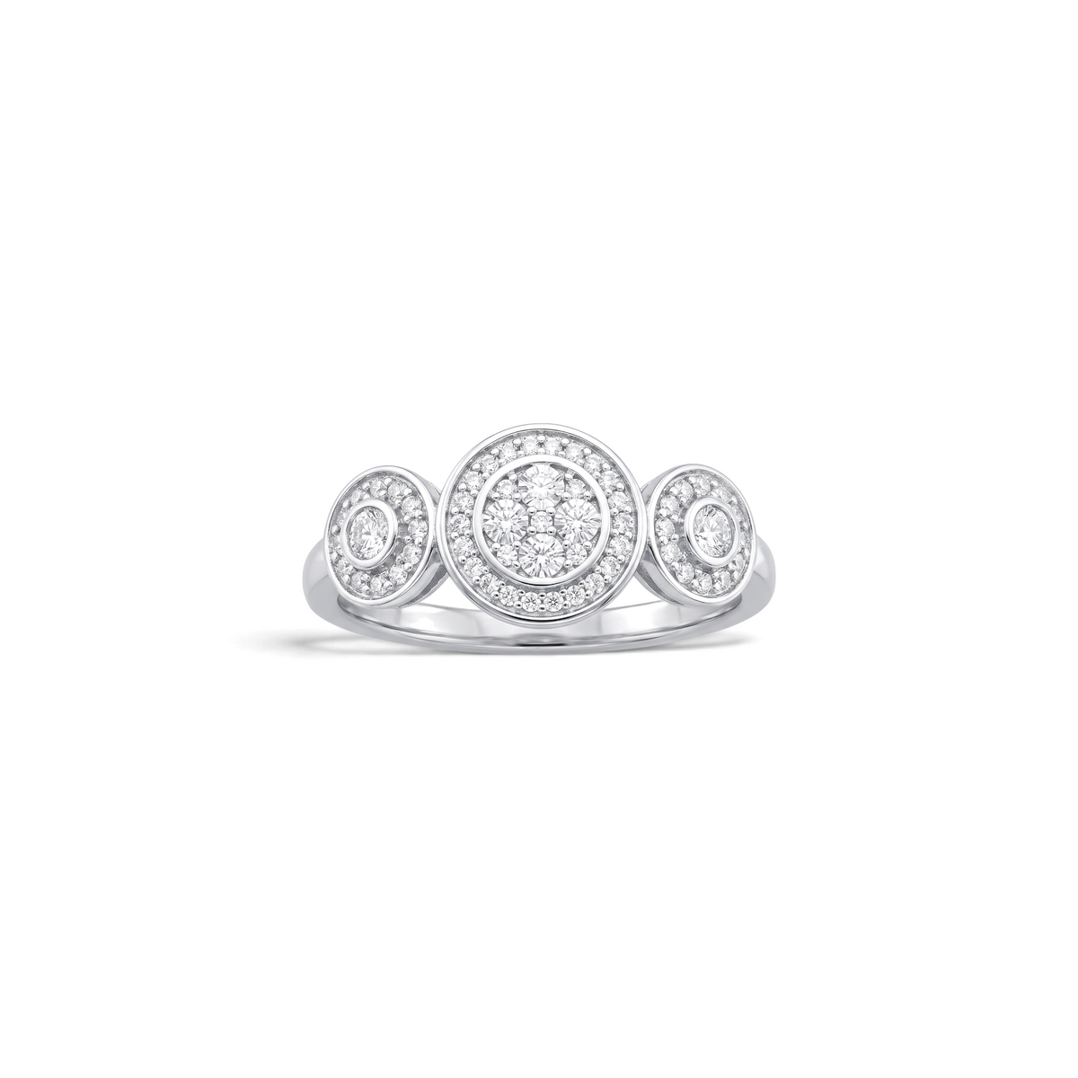Anillo tricillo Sophia Schneider Joyas de plata 925 con diamantes corte brillante en diseño halo