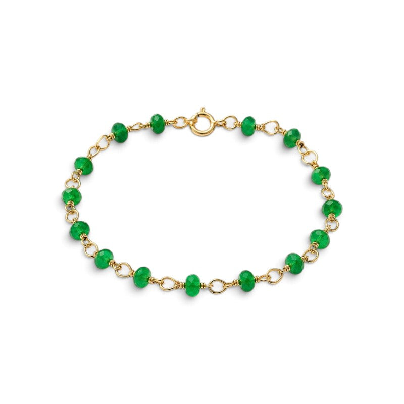 Pulsera ClaraJoyas de 17 cm con cuentas de aventurina verde facetadas de 3 mm y eslabones de metal dorado ajustable