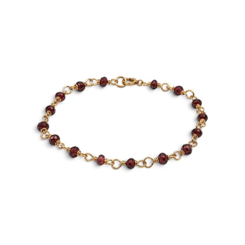 Pulsera ClaraJoyas de 17 cm con cuentas de granate facetado de 2 mm y eslabones de alambre dorado