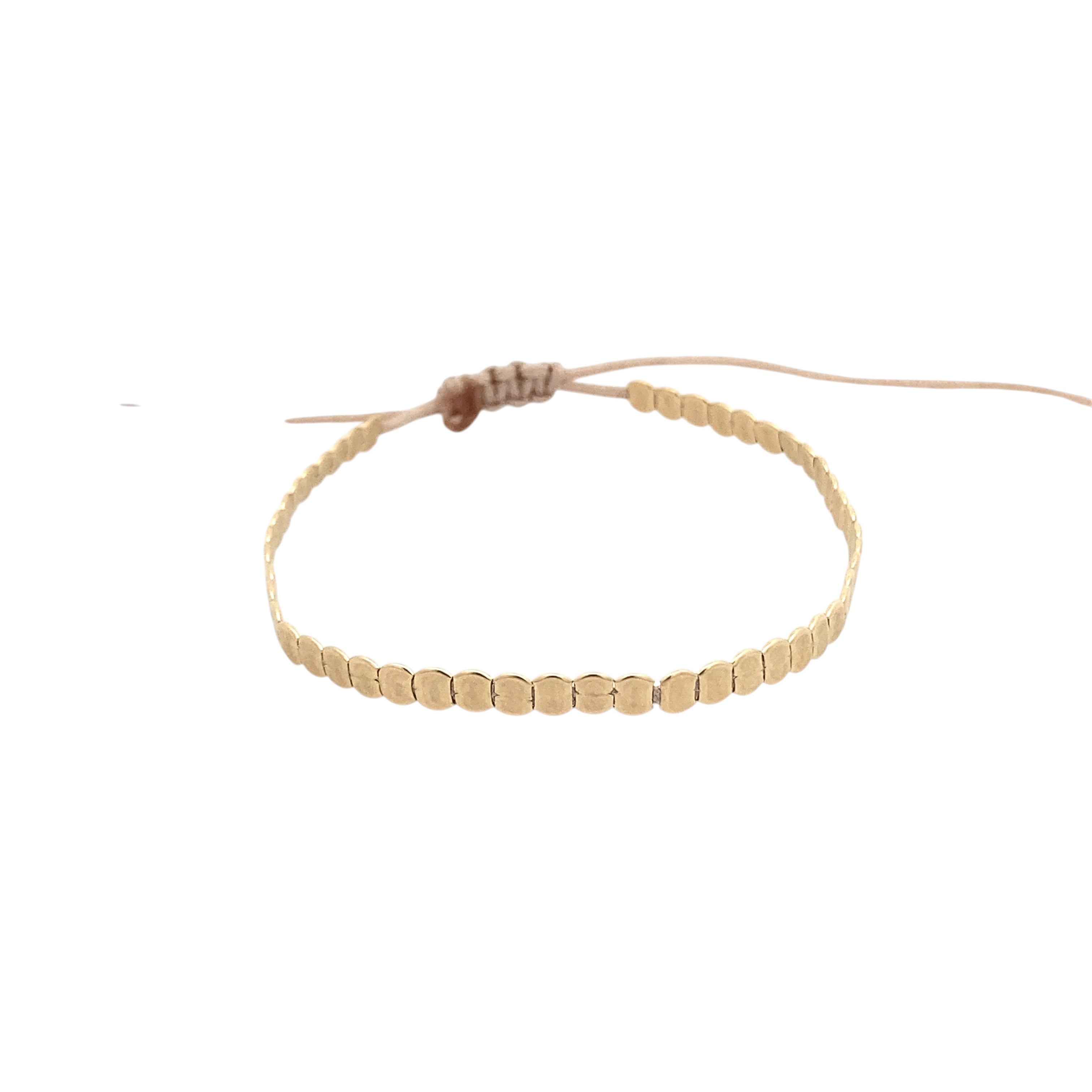 Pulsera ajustable ClaraJoyas de hilo con mostacillas planas de plata bañadas en oro
