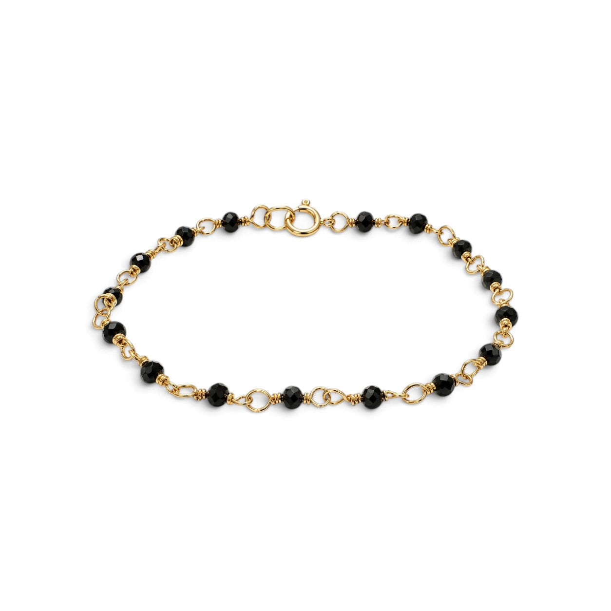 Pulsera ClaraJoyas de 17 cm con cuentas de ónix negro de 2 mm y eslabones de alambre dorado ajustable
