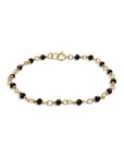 Pulsera ClaraJoyas de 17 cm con cuentas de ónix negro de 2 mm y eslabones de alambre dorado ajustable
