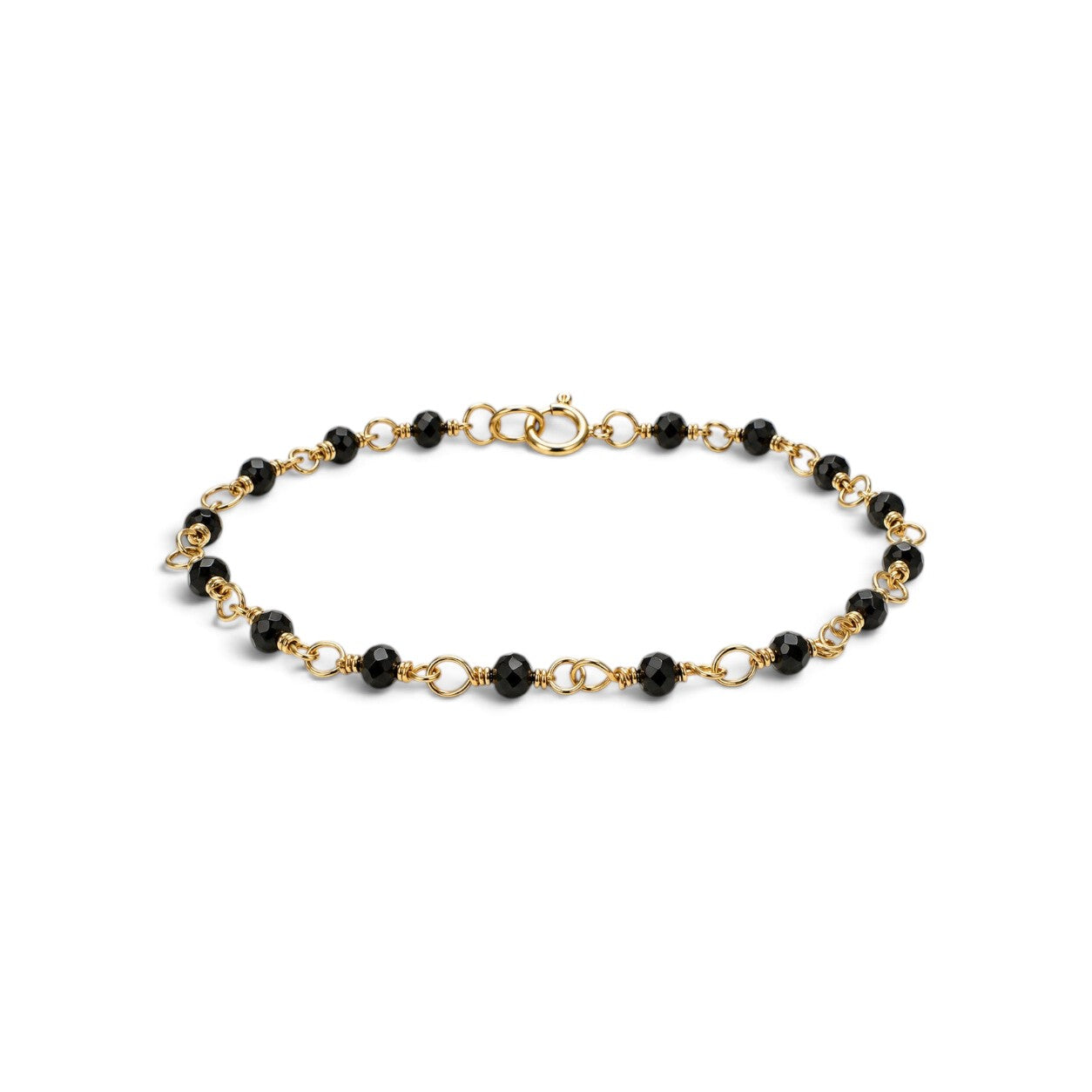 Pulsera ClaraJoyas de 17 cm con cuentas de ónix negro de 2 mm y eslabones de alambre dorado ajustable
