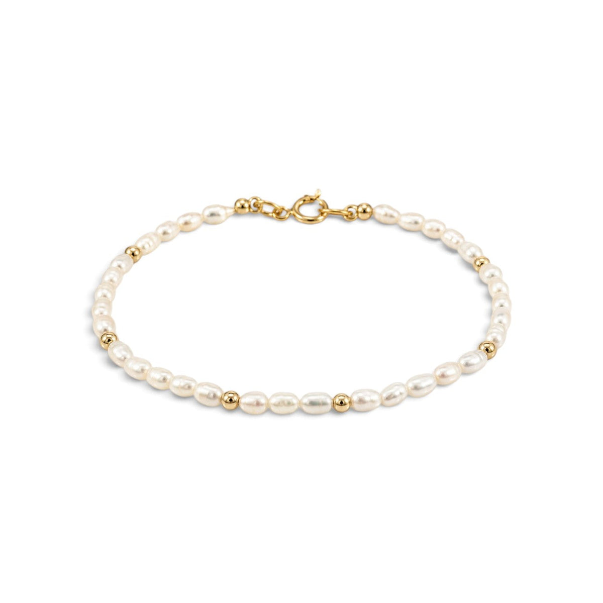 Pulsera ClaraJoyas de perlas naturales blancas y pequeñas bolitas de goldfilled con cierre ajustable de 16 cm