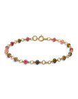 Pulsera ClaraJoyas de 17 cm con cuentas de turmalina multicolor de 2 mm y cadena de eslabones dorados ajustable