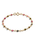 Pulsera ClaraJoyas de 17 cm con cuentas de turmalina facetadas de 2 mm y eslabones de alambre dorado ajustable