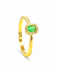 Anillo Solitario Esmeralda Oval halo brillantes oro 18K