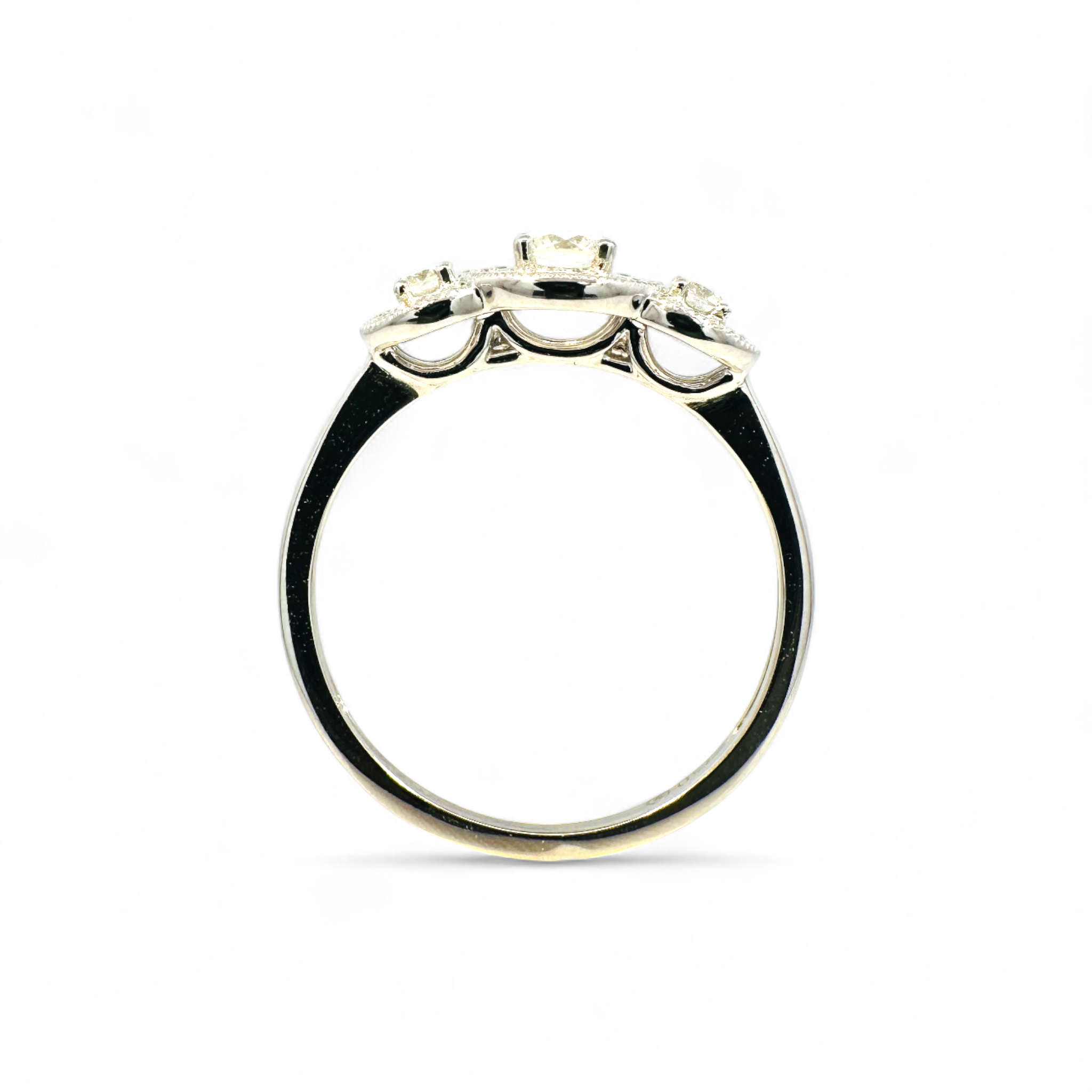 Anillo Tricillo Diamantes Halo Oro blanco 18k