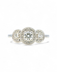 Anillo Tricillo Diamantes Halo Oro blanco 18k