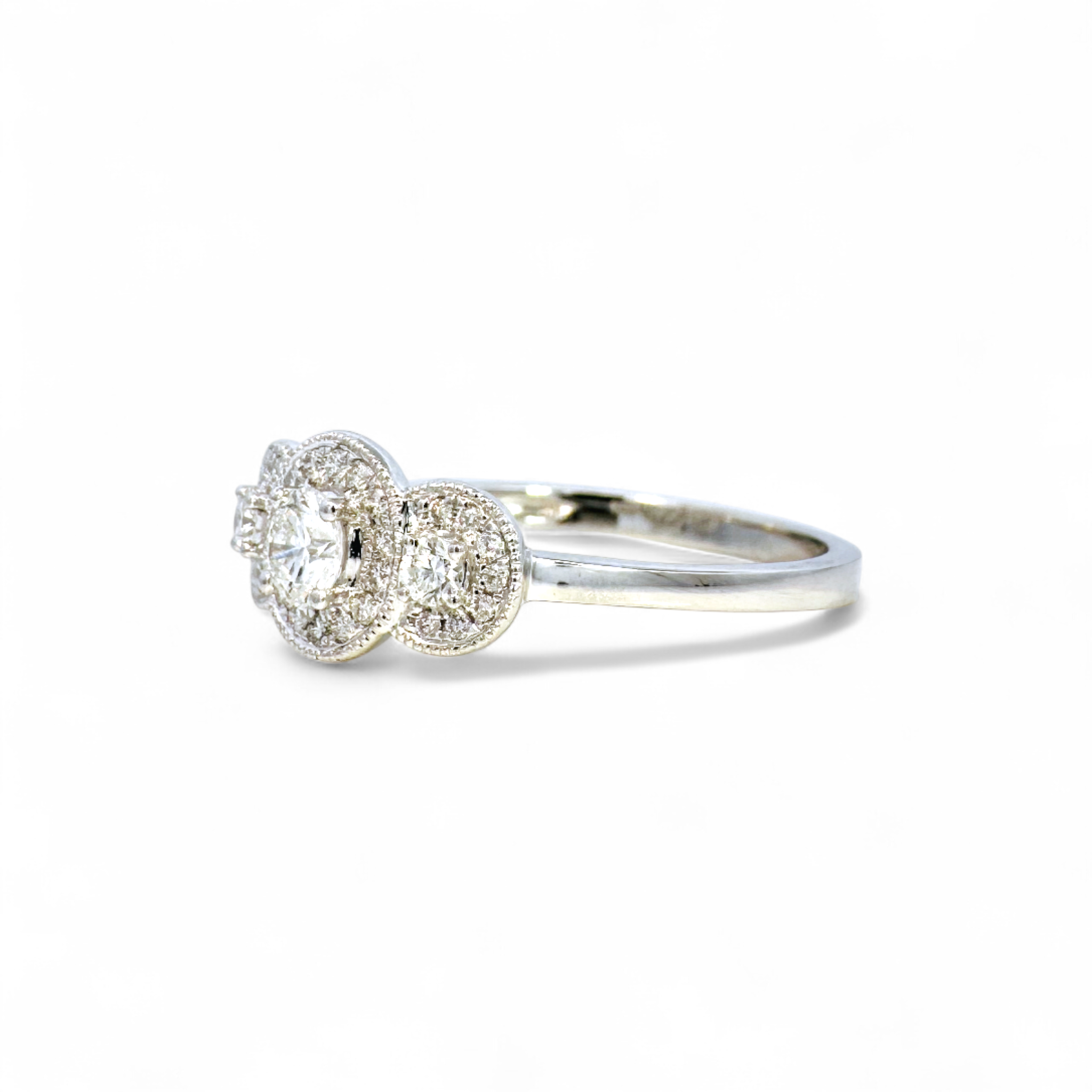 Anillo Tricillo Diamantes Halo Oro blanco 18k