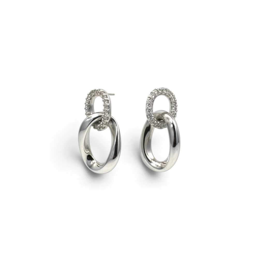 Aros colgantes links diamantes 0,17 ct plata