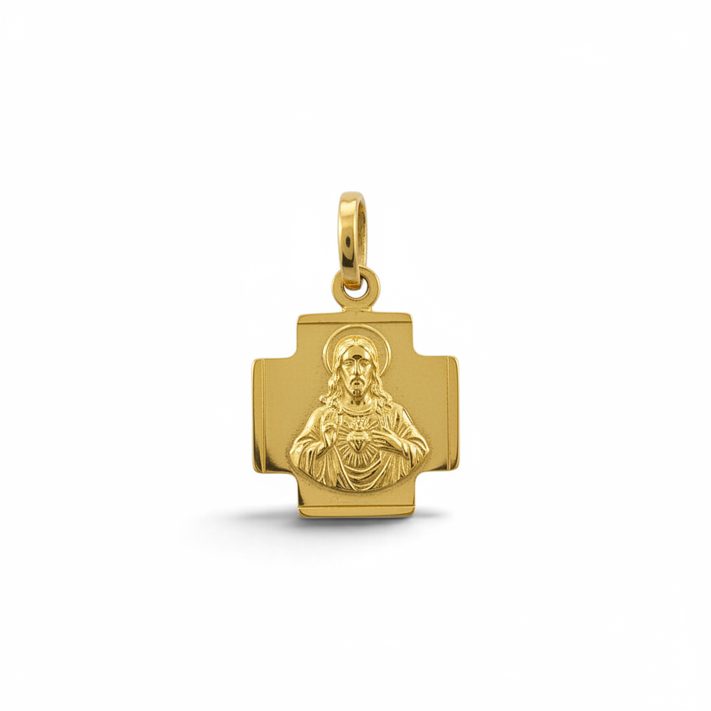 Cruz escapulario Sagrada Familia de Sophia Schneider Joyas en oro amarillo de 18 quilates con relieve detallado