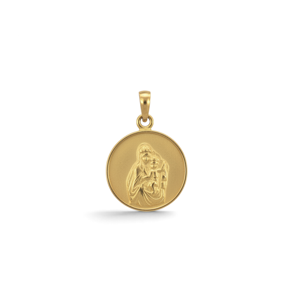 Colgante escapulario Sagrada Familia de Sophia Schneider Joyas en oro 18K de 14 mm con acabado pulido