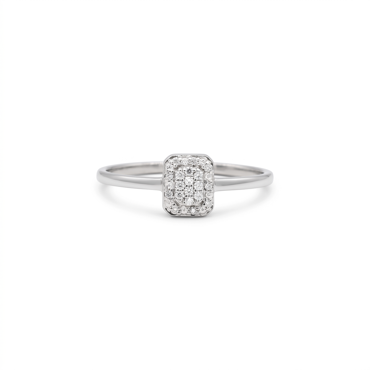 Anillo Solitario Cluster rectangular diamantes 0,08 ct plata