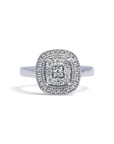 Anillo solitario halo cuadrado de Sophia Schneider Joyas en plata 925 con diamantes de 0,10 ct corte brillante