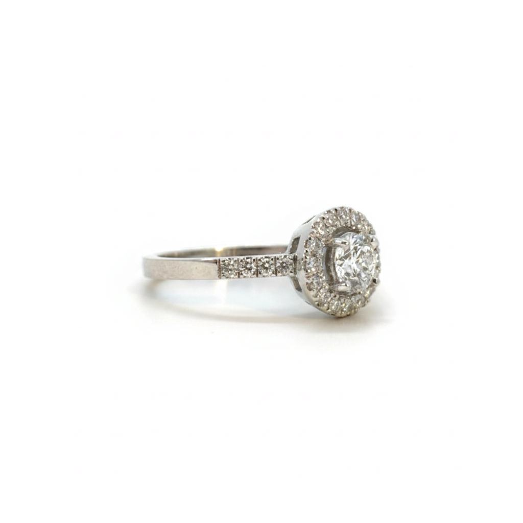 Anillo Solitario Diamante 0,44 ct Halo Platino